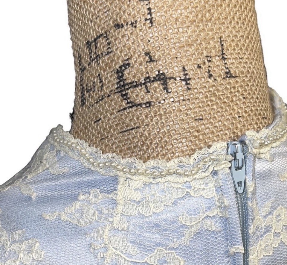 Vintage Prairie Lace Dress XS Powder Blue Romantic Cottagecore Midi