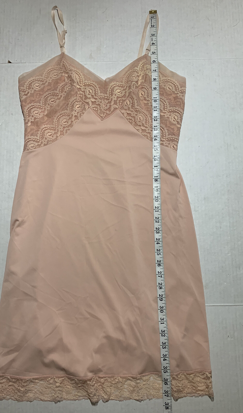 VTG Gotham Gold Stripe Nylon Lingerie Slip Lace Detail Pink Beige Size 36