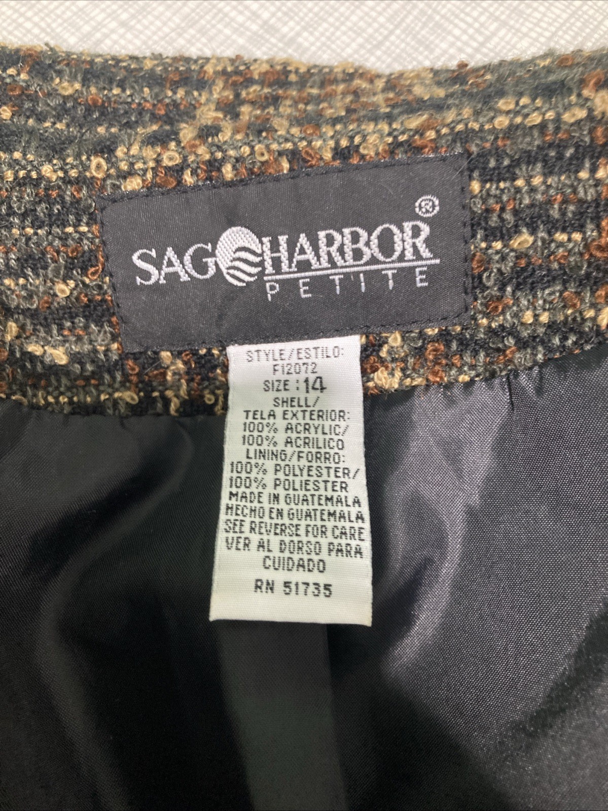 VTG Sag Harbor Women’s 14 Petite Brown Plaid 90s Career Blazer Jacket F12072 14P