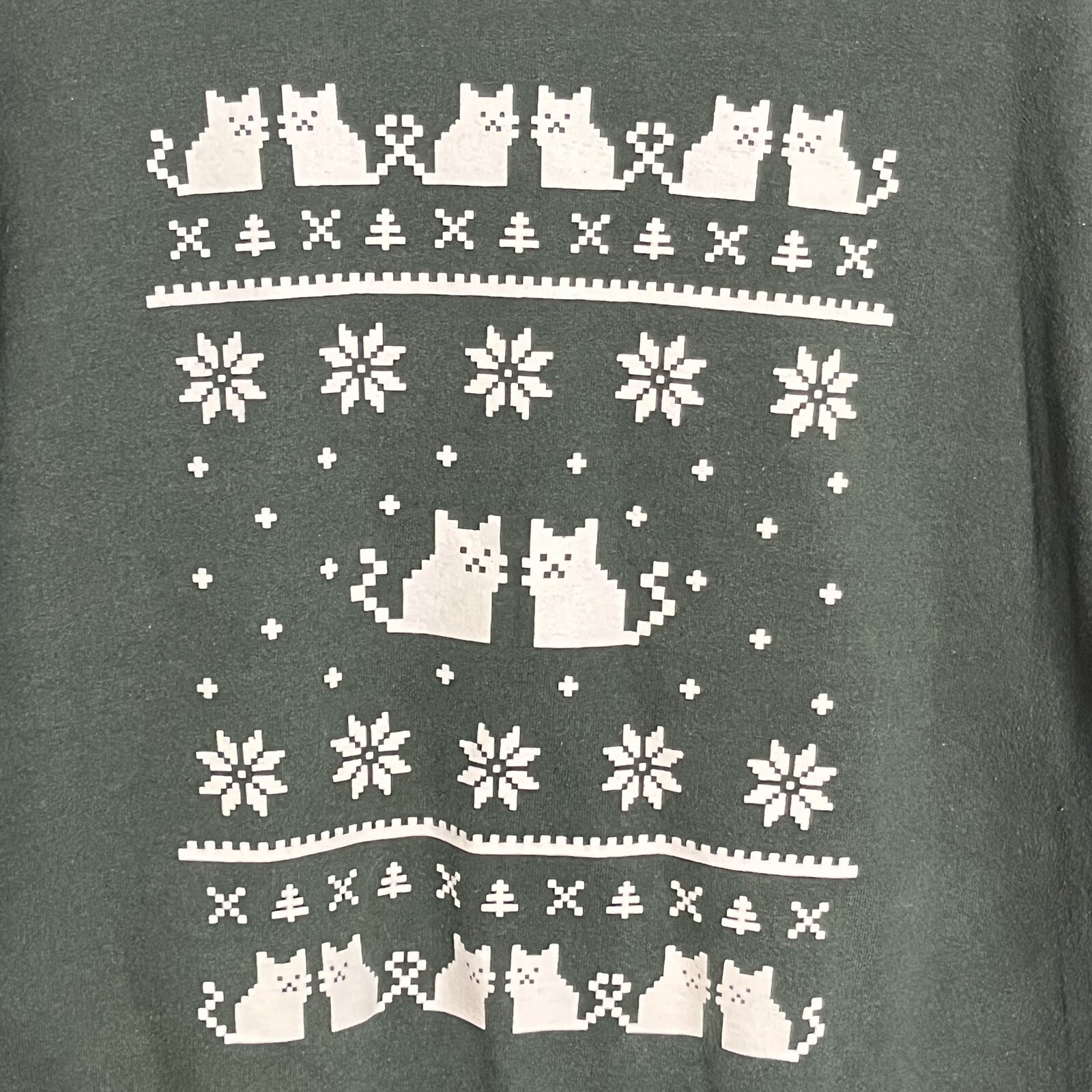 Pixel Digital Kitty Cat Holiday Christmas Green Sweatshirt Gamer Style Sz Large