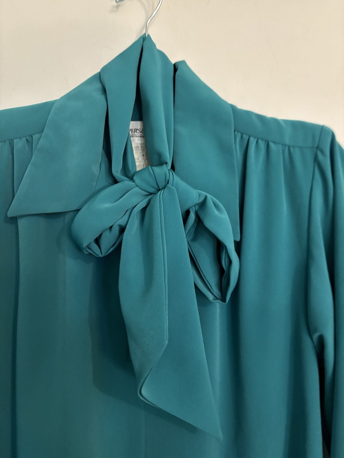 Vintage Draper’s & Damon’s Dress Womens 80s Teal Modest Below Knee Scarf/Belt 8