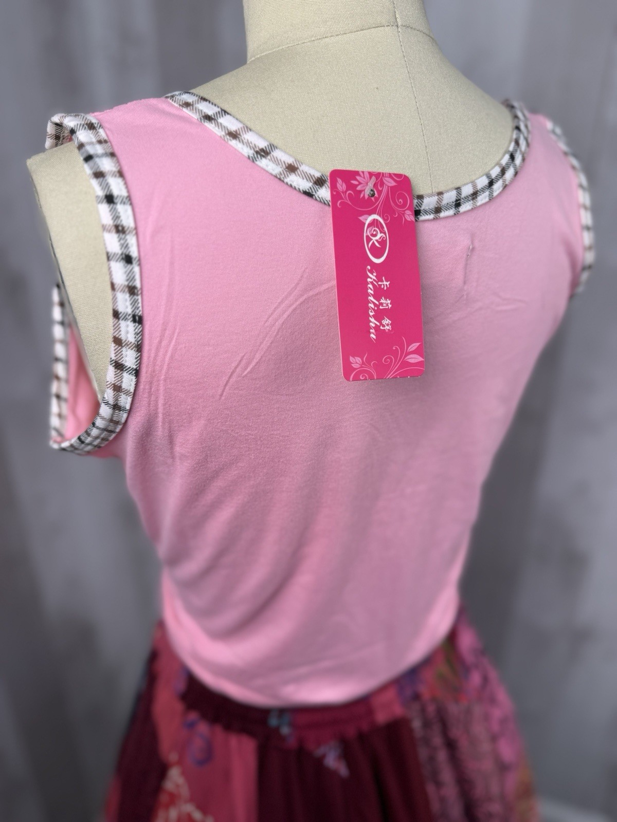 Vintage 1980s Patchwork Skirt Elastic Waist Hot Pink/Magenta +Free Bonus Top M/L