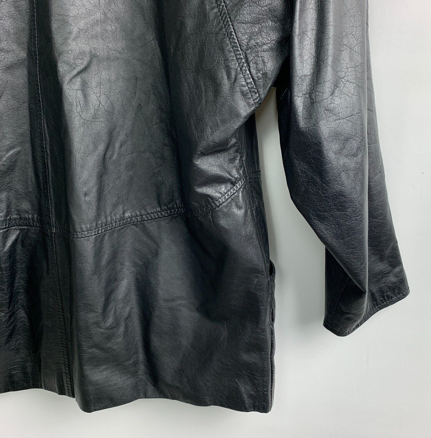 CC Hughes Vintage Jacket Black Leather Collared 1-Button Pockets Lined Size M