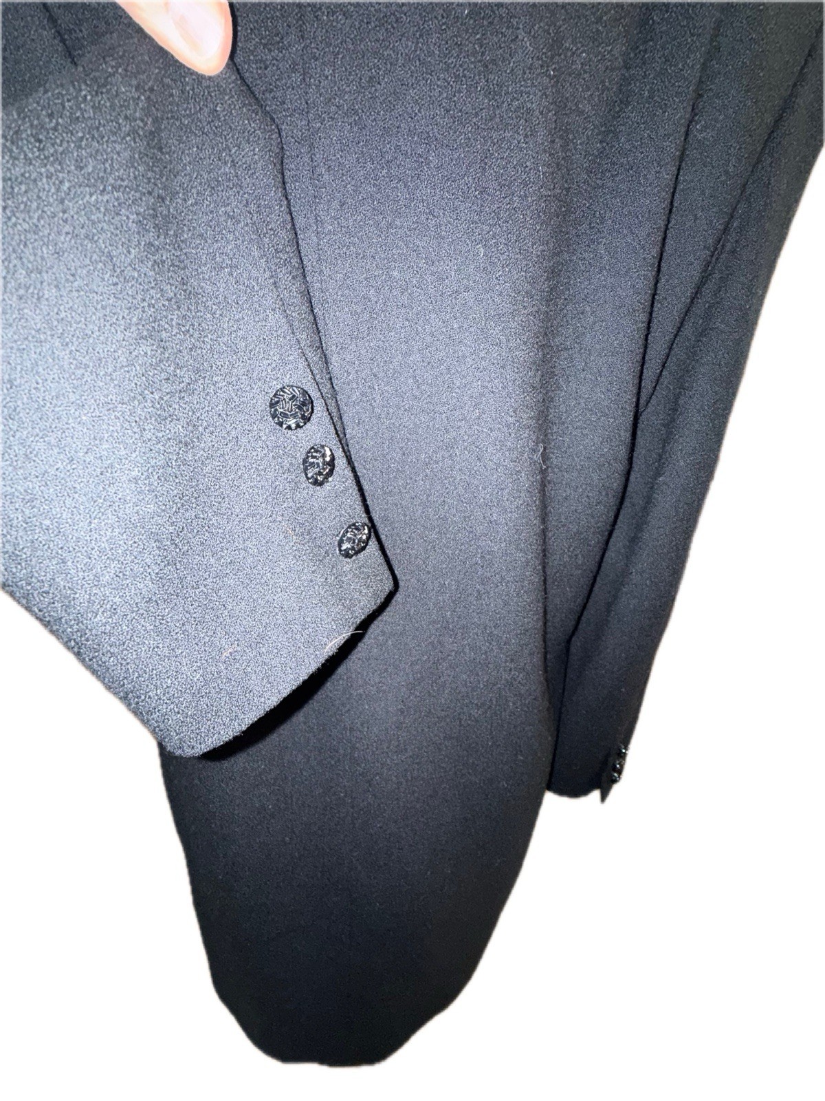 1980’s Black Wool Silk Beaded Blazer Eleanor P Brenner Quiet Luxury Shoulder