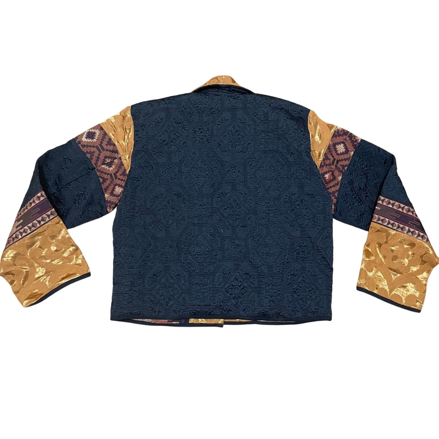 Gantos Vintage Cropped Tapestry Jacket Gold Black Jacquard Shawl Collar Large