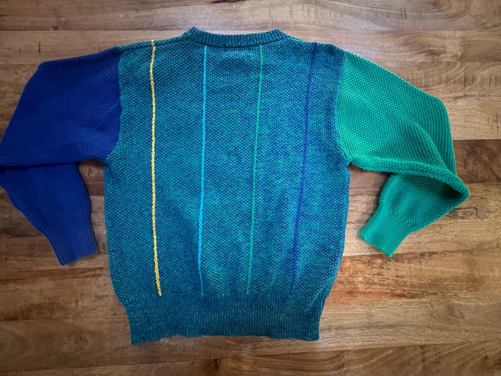VTG Lily’s Of Beverly Hills Cotton Knit Sweater blue Green Pebble Beach