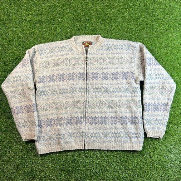 Vintage Alps Wool Cardigan Sweater Womens L Nordic Fair Isle Boho Cottage Core