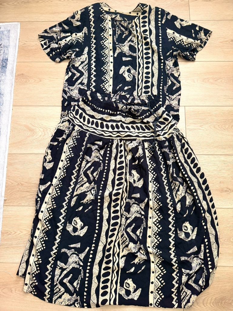 Vintage Carole Little Dresses 2pc Set Top Skirt Rayon Tribal Batik Beaded Sz 14