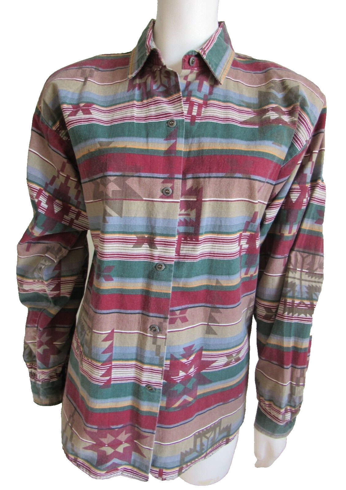 Vint Women’s L Roper Western Southwest Aztec Button up Medalion Shirt USA Cowboy
