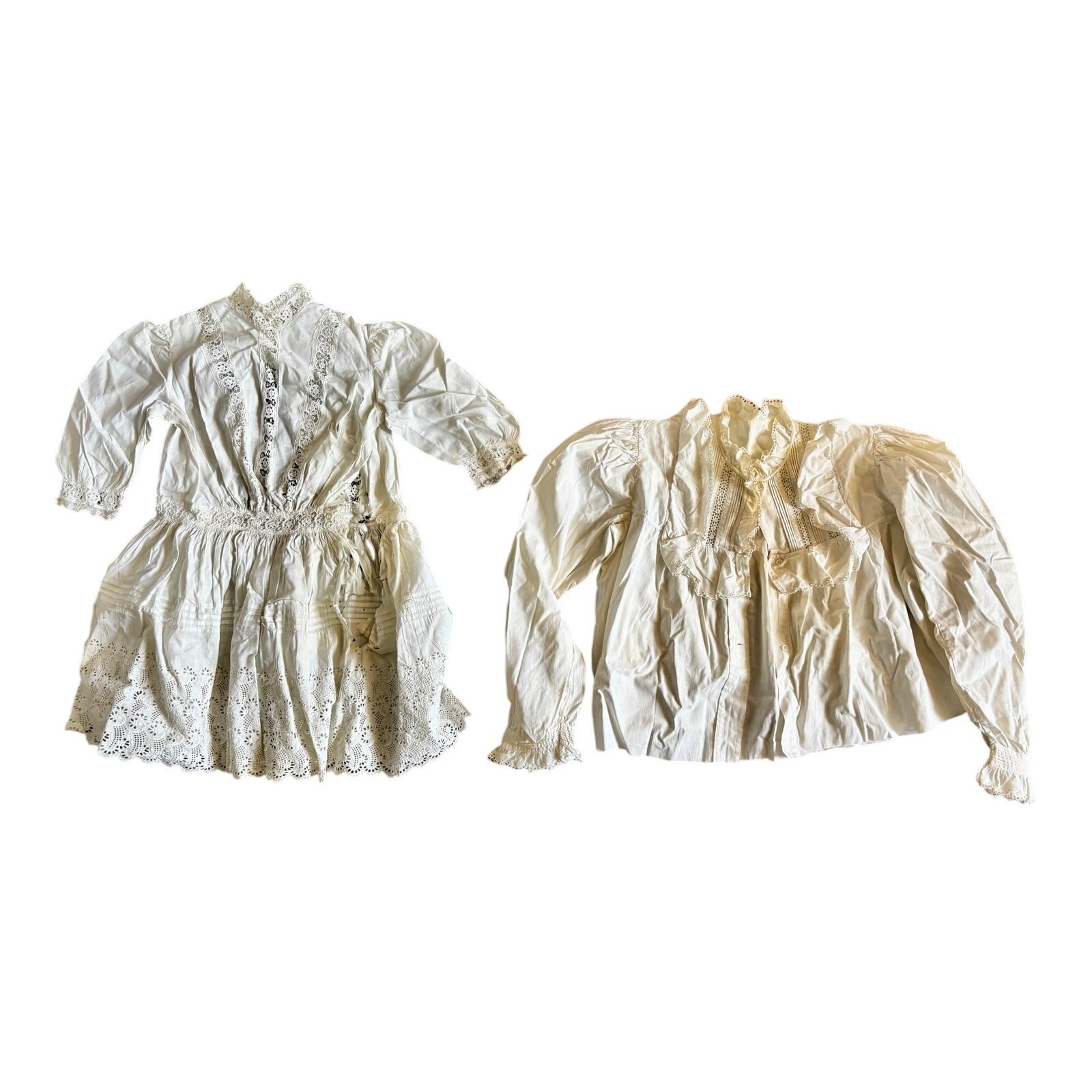 Antique 1910s Edwardian Cotton Eyelet Cutter Lot Child’s Dress & Shirt Remnant
