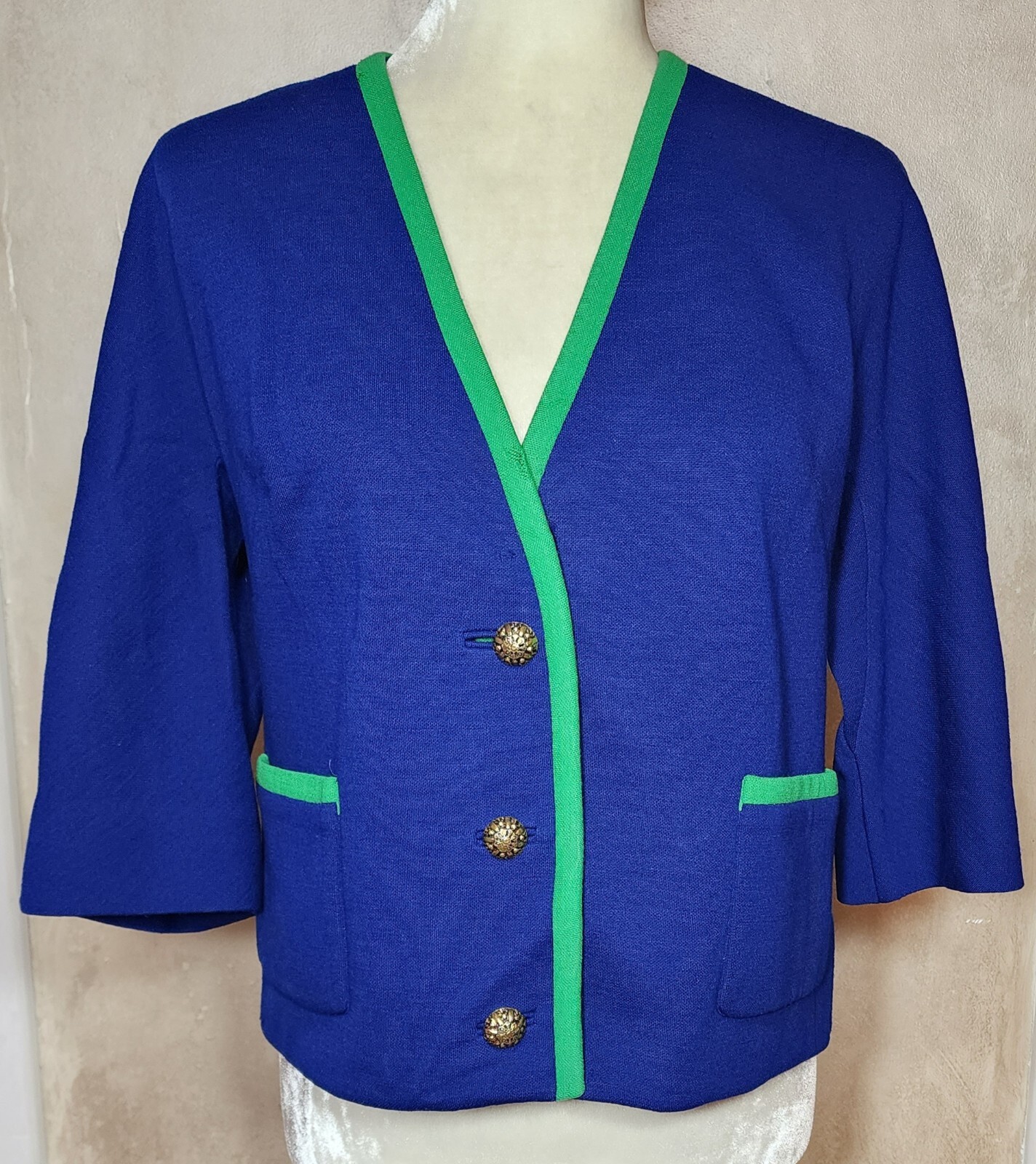 Vintage 1950s Handmacher Double Knit Button Up Sweater Size L