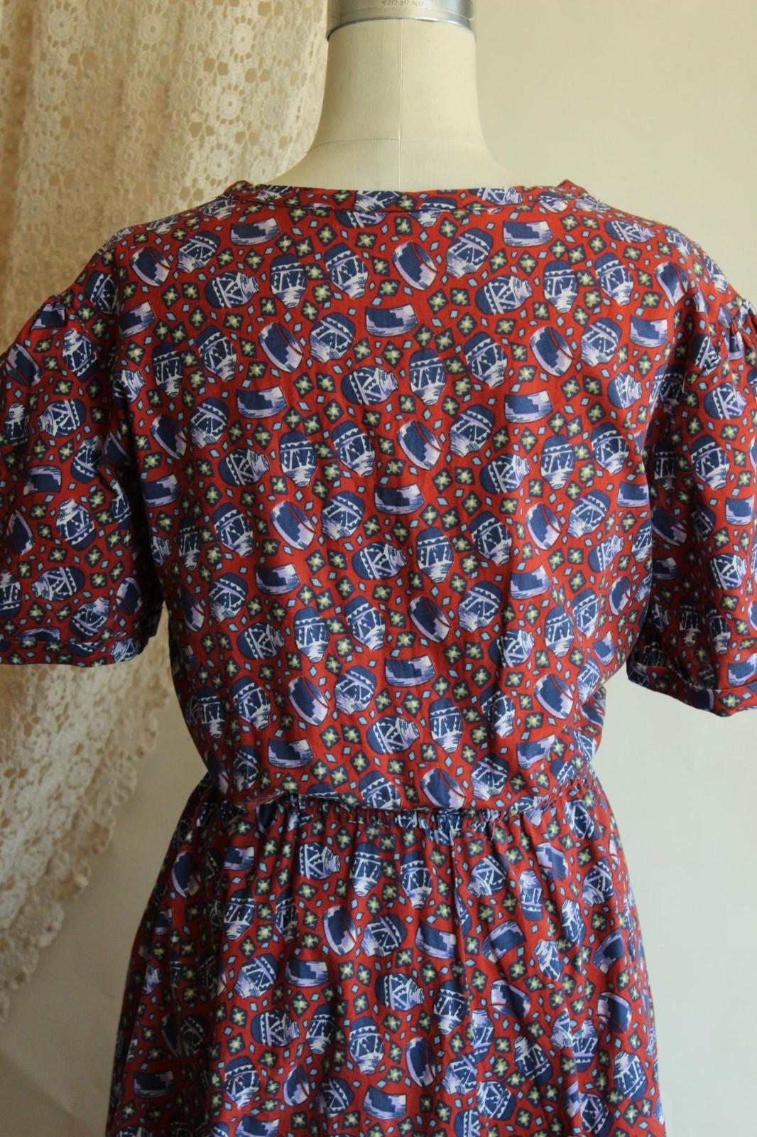 Vintage 1980’s Shirtwaist Dress, Volup 1950s Style Ginger Jar Novelty Print Midi