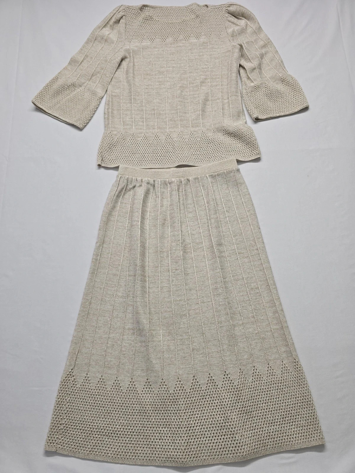 Vintage Vivanti 70s 80s Size 12 Knit Sweater & Skirt Crochet Cottagecore 2pc Set