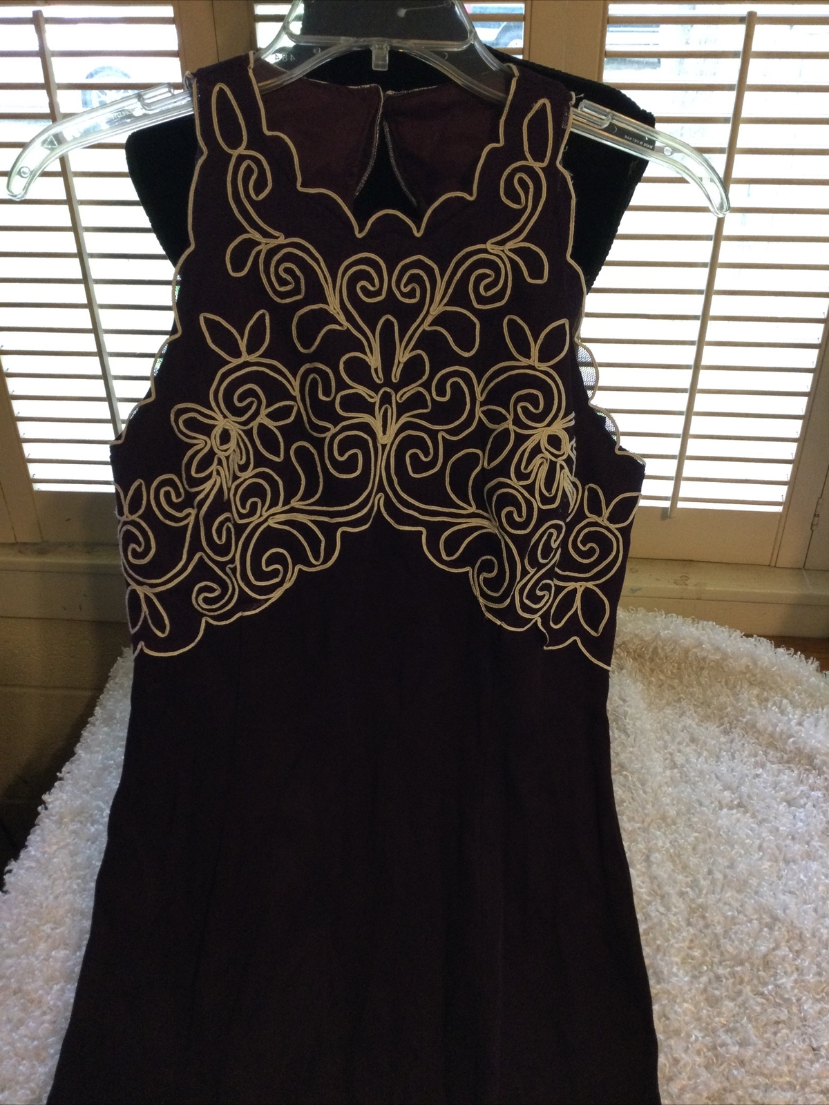 Vintage Scott McClintock Petites Sz.8 Formal Sheath Burgundy w/White Scrollwork