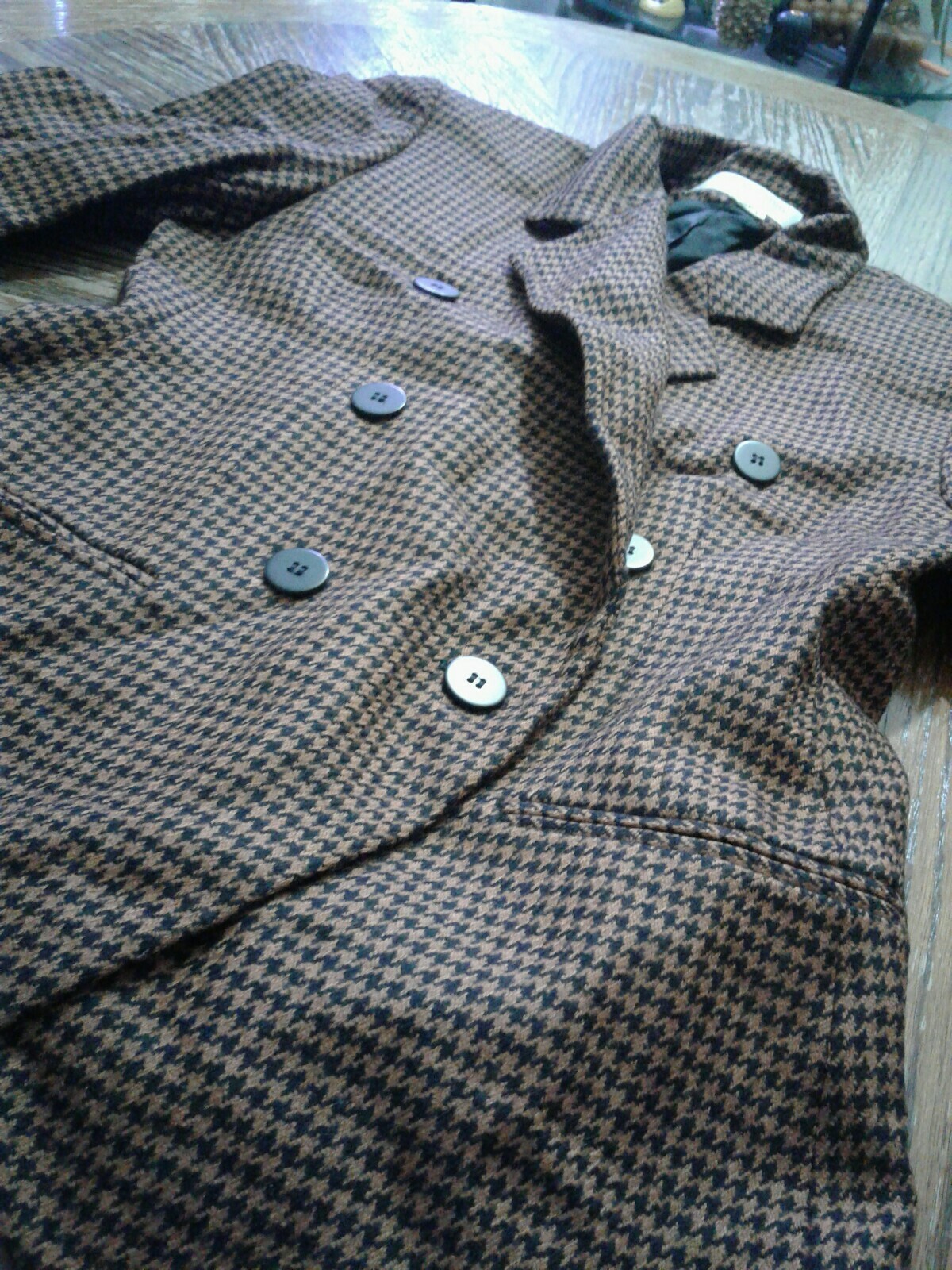 Vintage Jones New York Houndstooth Black Brown Blazer Size 6P(cb38)