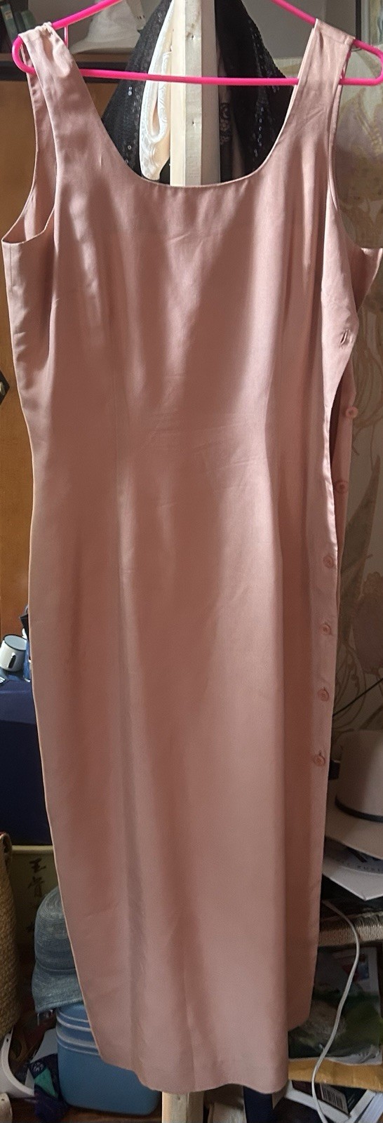 Vintage 90s Midi Sheath Dress Soft Pink 100% Silk, Patrick Collection