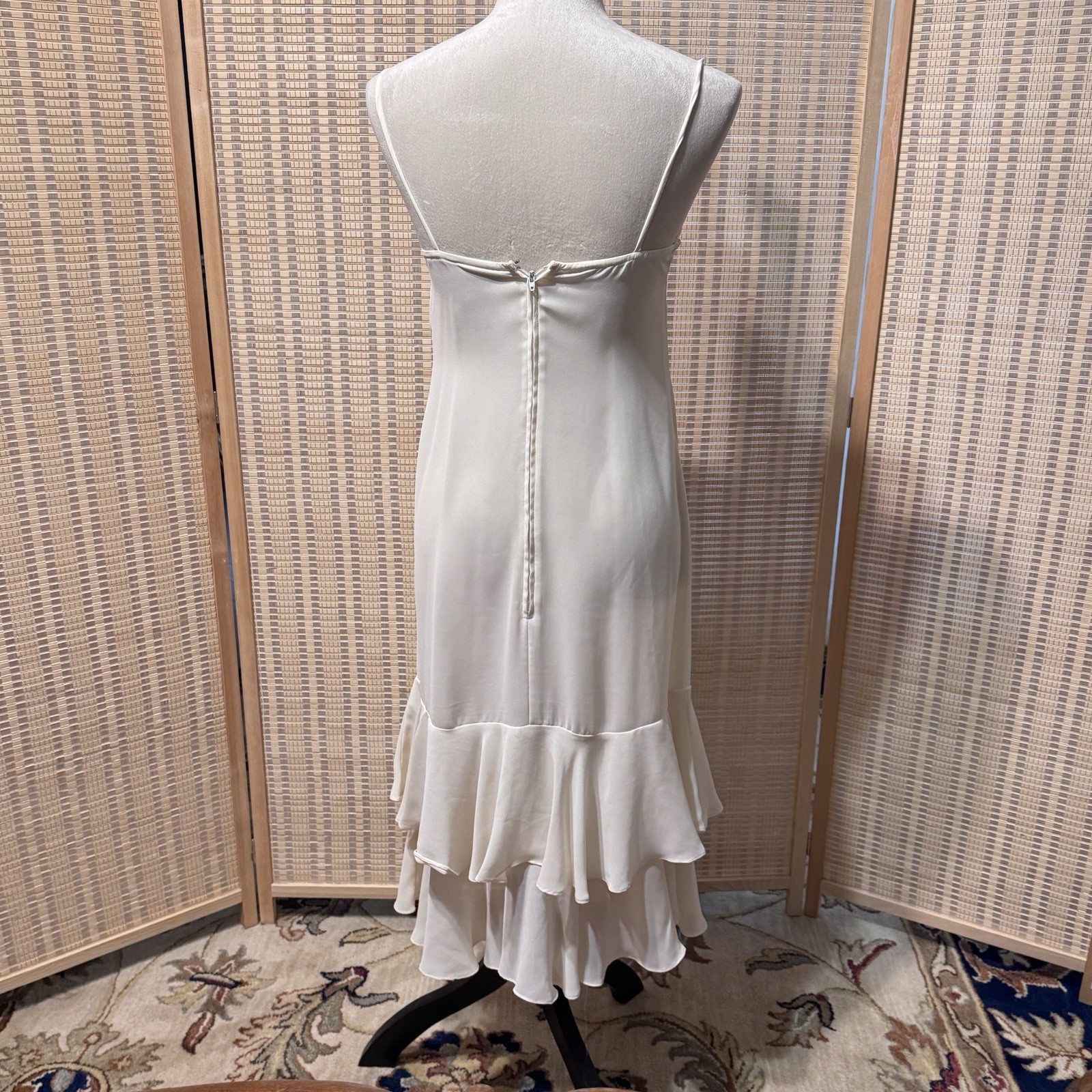 Vtg 70s 80s Sz S Gina Bacconi? Cream Lace Gatsby Wedding Party Art Deco Dress