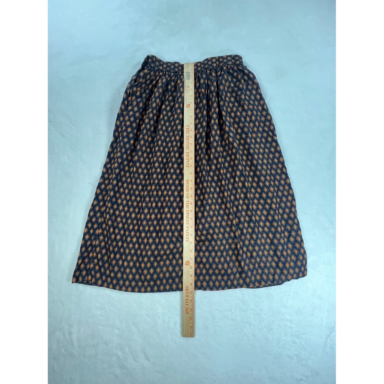 Suburbans Vintage Midi Skirt Womens 14 Navy Orange Diamond Rayon Pockets Boho