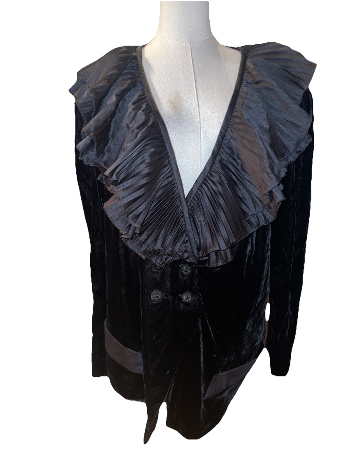 Vintage Black Ruffle Collar Fandy Chez California Blazer Statement Victorian 26w