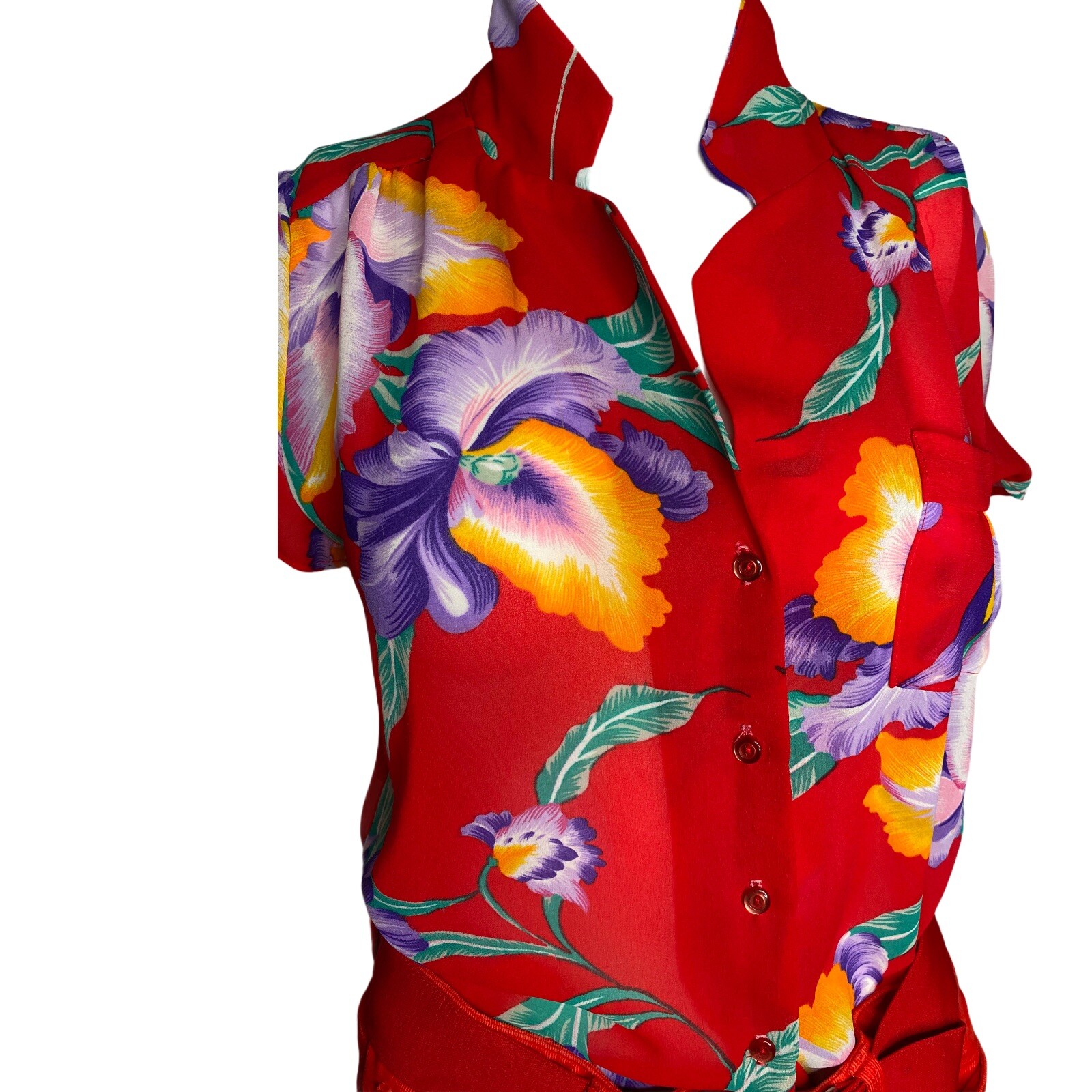 Vintage Colorful See Through women’s size Medium hawaiian Summer Floral Print