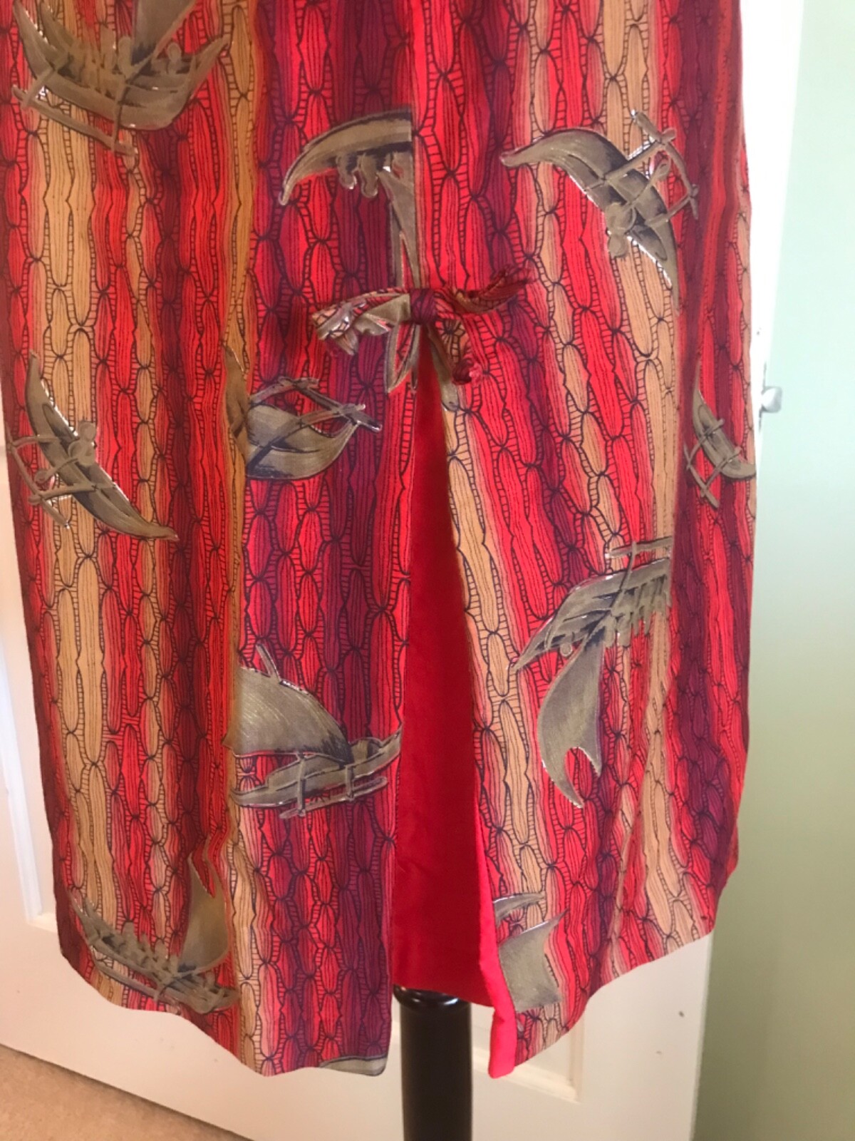 Vtg 60s Hookano Hawaiian shift dress tiki luau Hawaii side pleats bows s-m