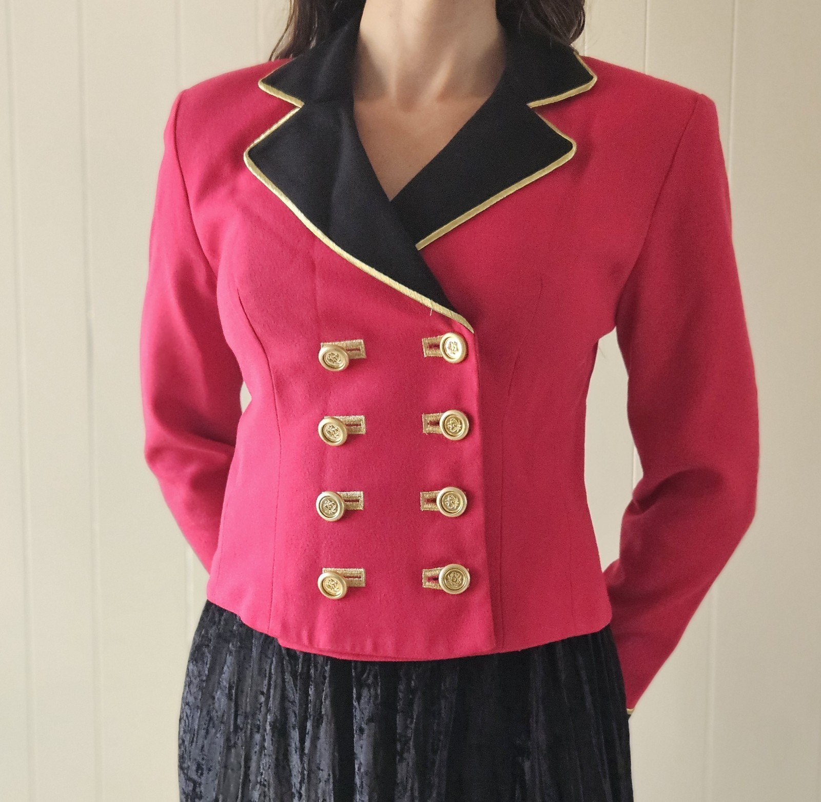 Vintage 1990s Pink Wool Crepe Double Breasted Blazer