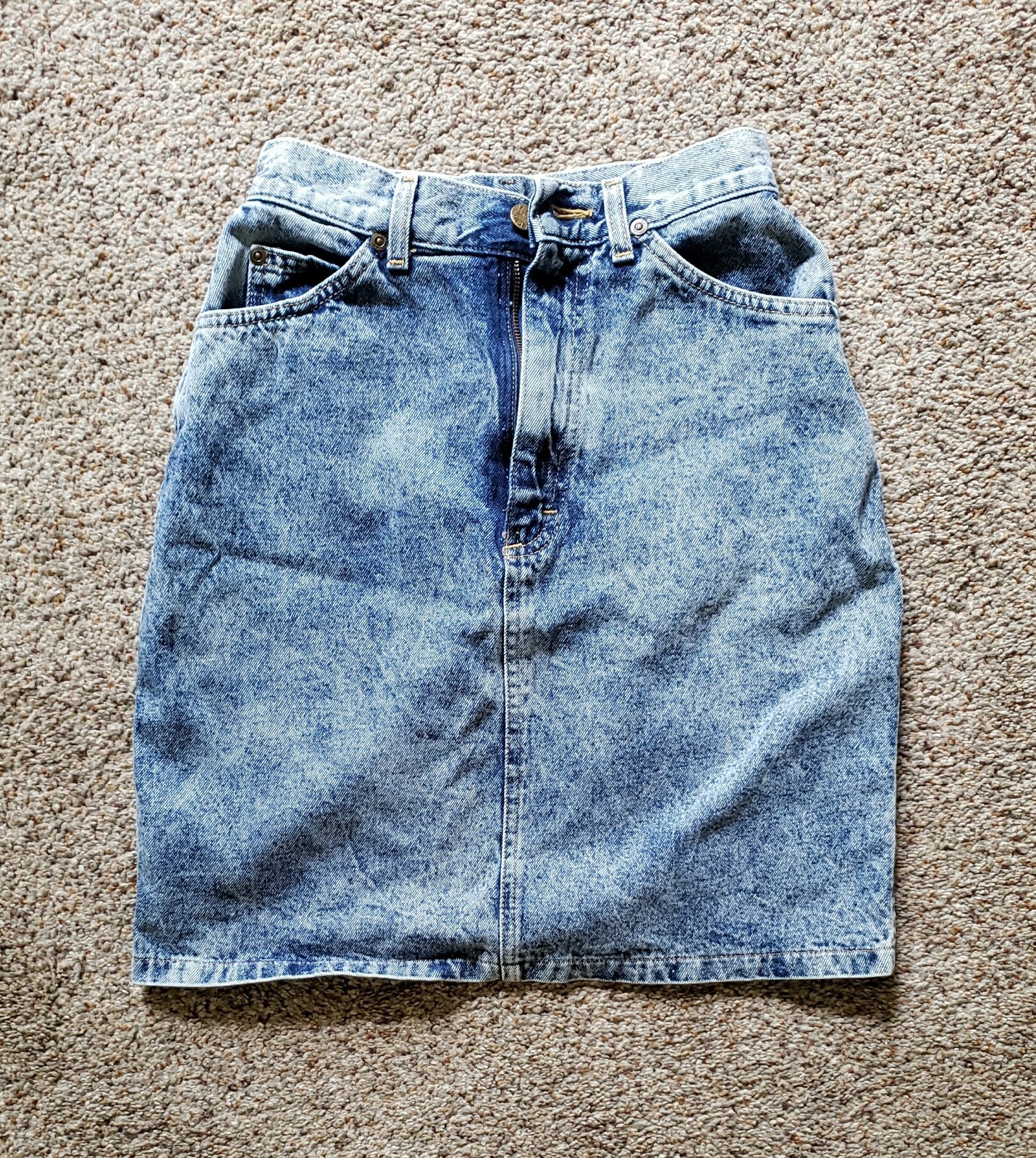 Vintage 1980s LEE Womens Acid Wash Denim Jeans Short Skirt Size 5, Cool Retro