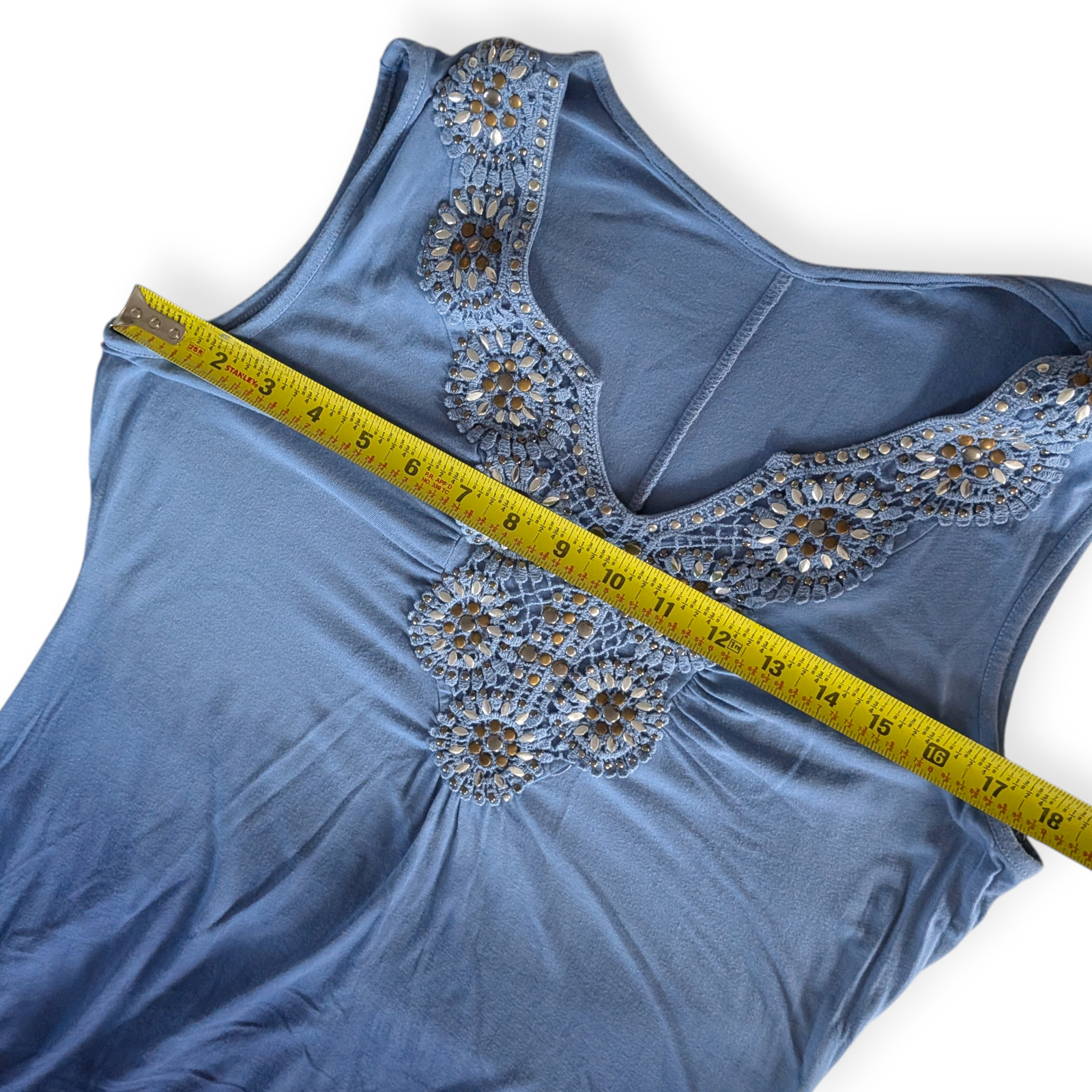 Style&co. Blue Ombre Beaded Crochet Rayon Tank Tunic Top Size M Asymmetric Hem