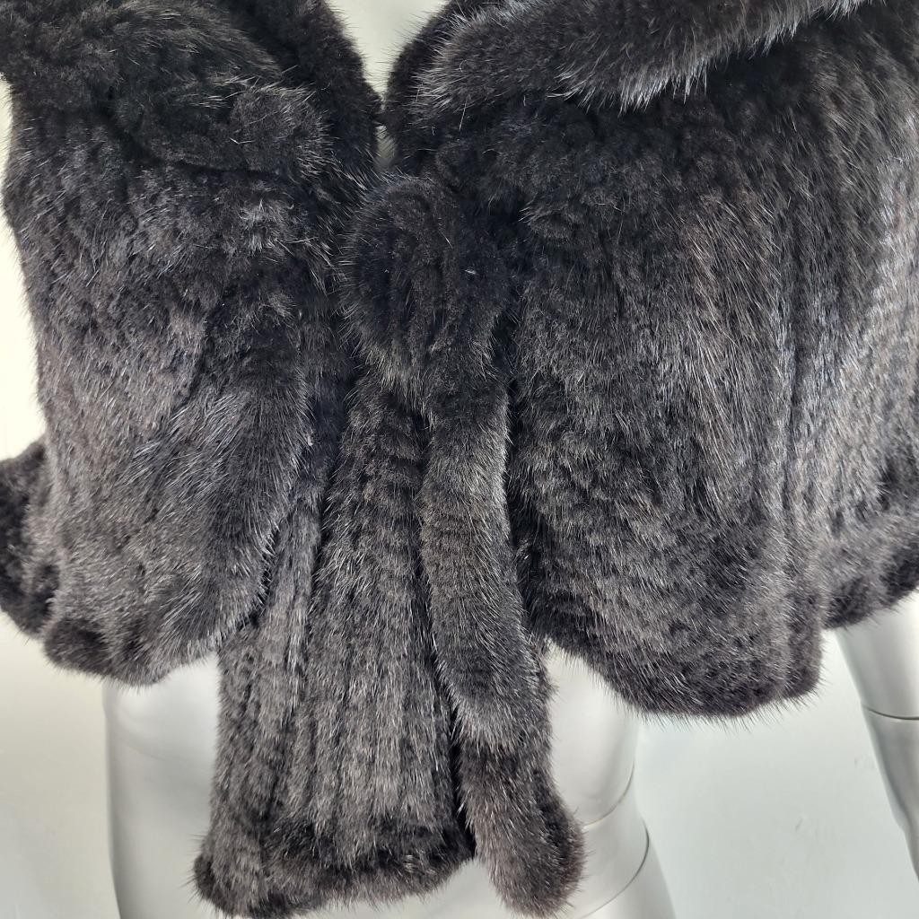 SAKOWITZ~S/M/L~VINTAGE BLACK KNITTED GENUINE REAL MINK FUR STOLE WRAP CAPE COAT