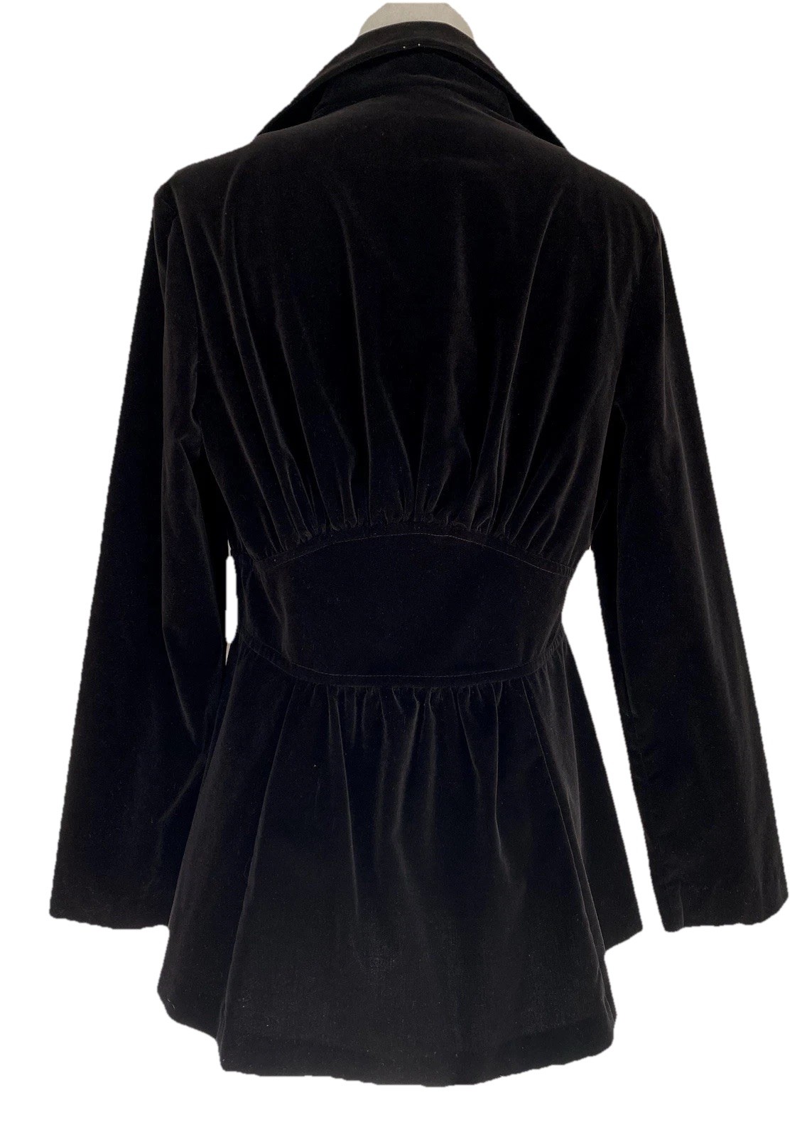1970’s TAILORED BLAZER Jet Black Vintage Huge Collar Gathered Detail Size S/M