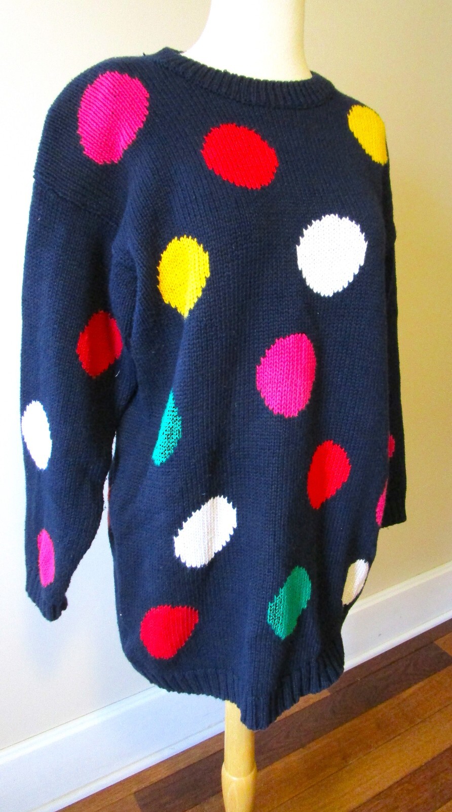 VINTAGE 80’S 90’S POLKA DOT SWEATER BY MARSH LANDING SIZE L, COLORFUL!