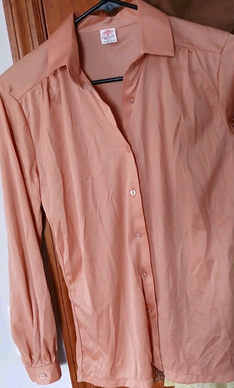 Vtg 70s Disco Dagger Collar Peach Button Down Blouse WPL 10360. The Paper Bag