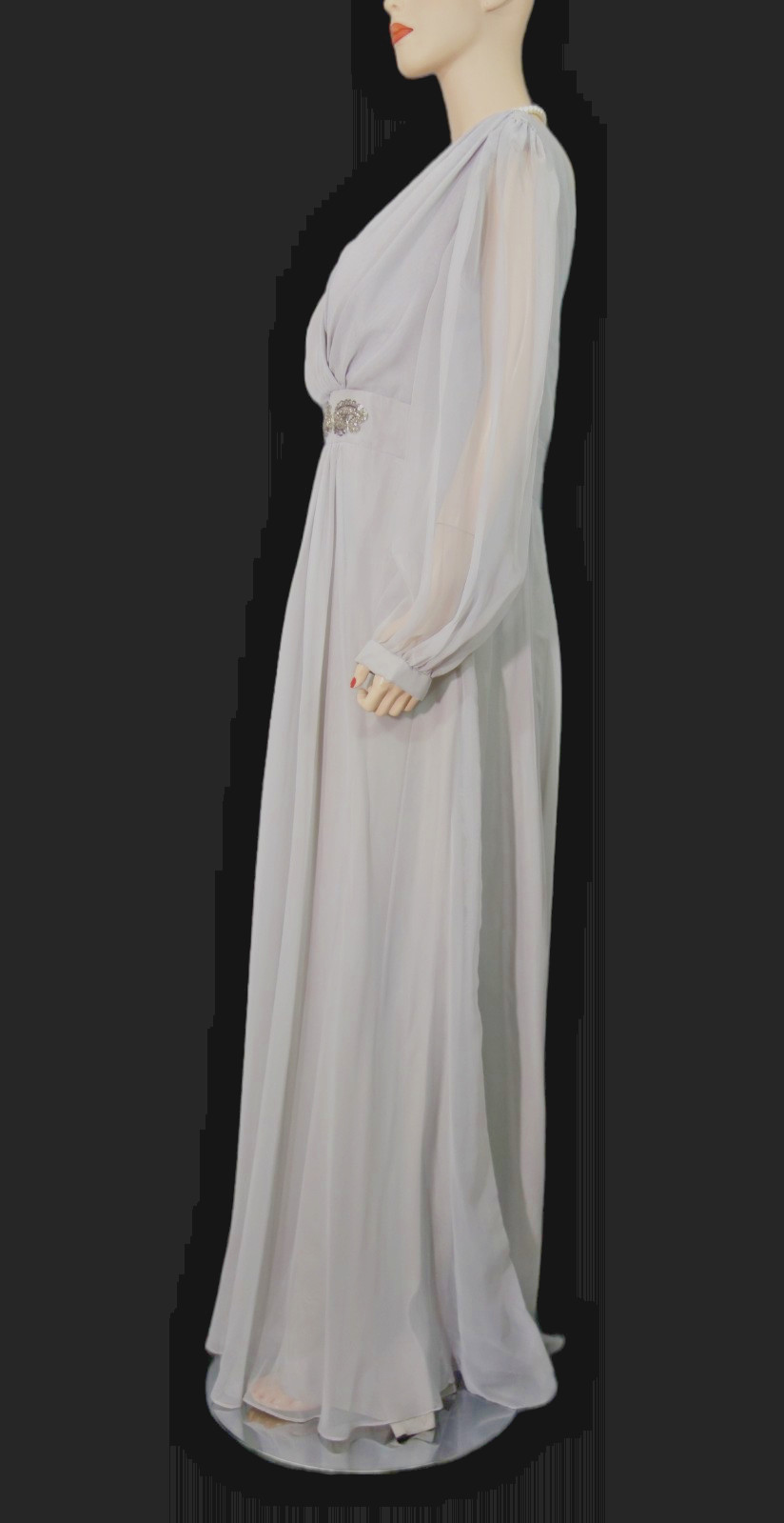 Vintage c1980’s~Handmade~Soft Pleated Chiffon Formal Evening Gray Gown Lined XL