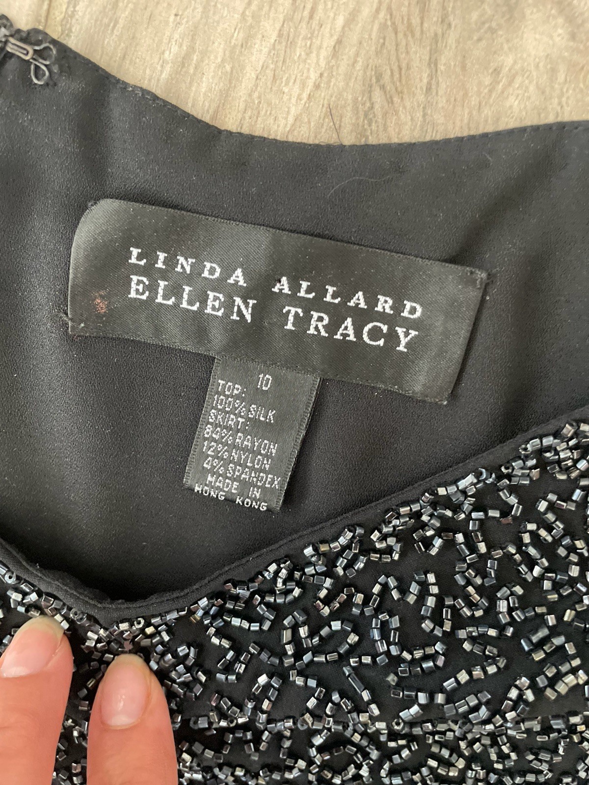 Linda Allard Ellen Tracy Maxi Dress 10 Black Vintage 80s 90s Beaded Glamour