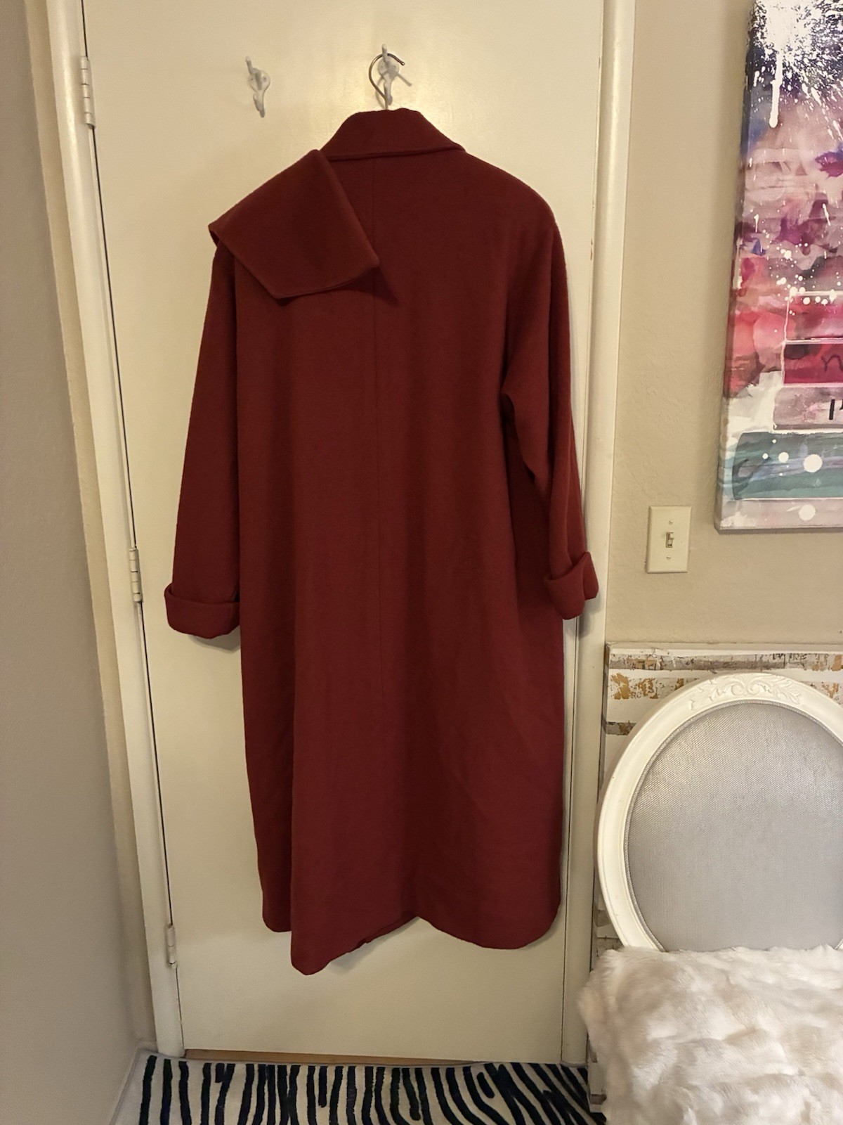 VTG. Couture Christian Dior Womens Deep Red Wool Maxi Coat/Scarf Collar SZ 14