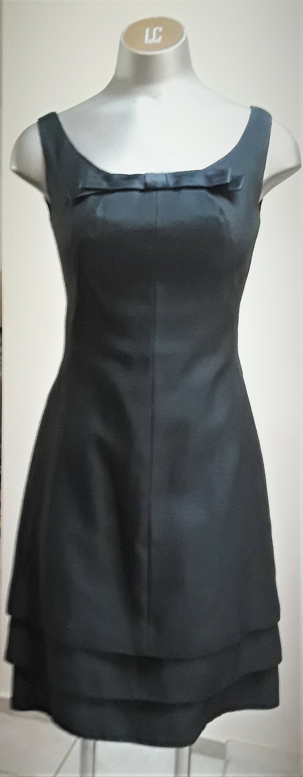 Another Ann Barry Jr True Vintage Black Tailored Dress Tiered Hem + Bow XS