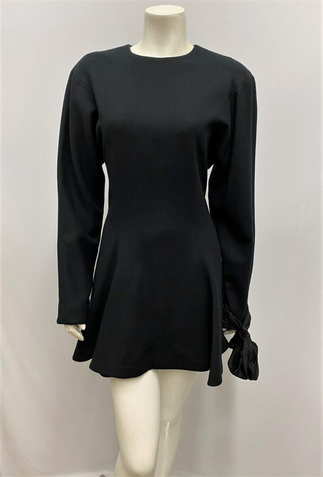 Vintage Barboglio Cristina Jan Dress Black 100% Wool Cool Large Bow on Cuff 10 6