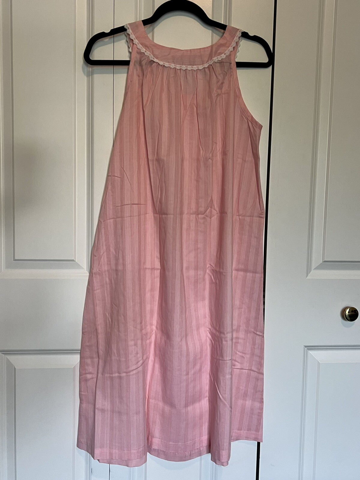Vintage Dutchmaid Nightgown Pink Striped Eyelet Collar Women’s Size 15 Med NOS