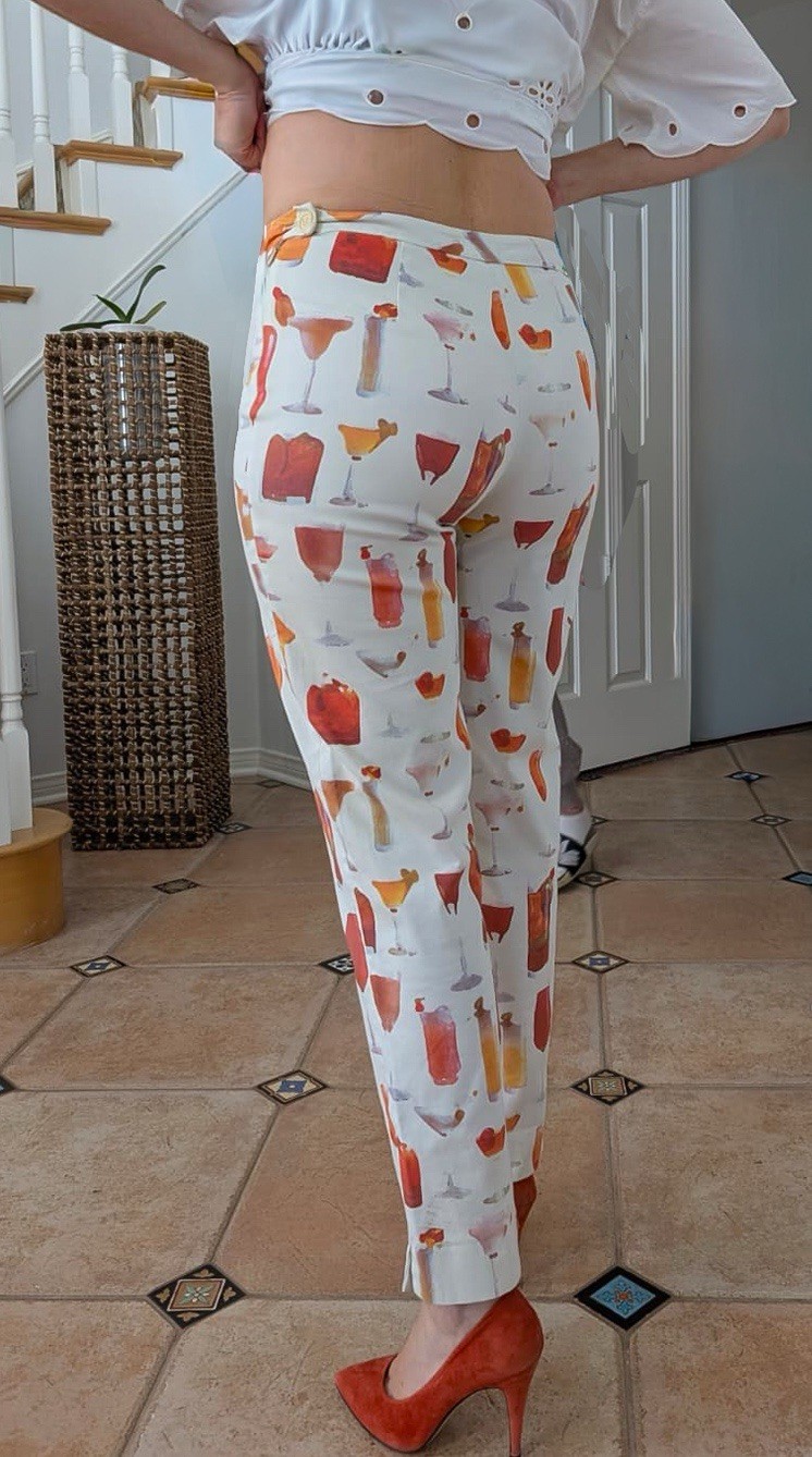 Vintage Tufi Duek Cocktail Print Cropped Pants Size EU 44