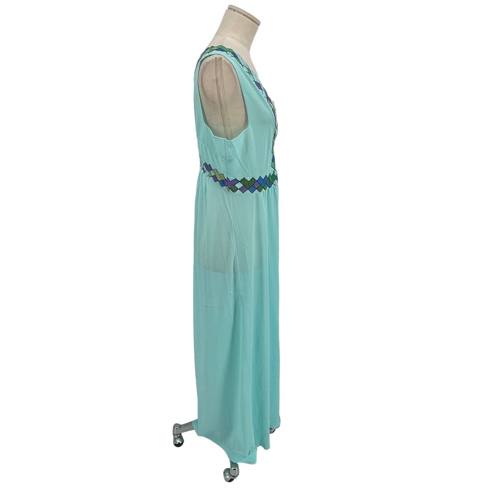 Vintage Emilio Pucci For Formfit Rogers Nightgown Robe Harlequin Nights Blue M