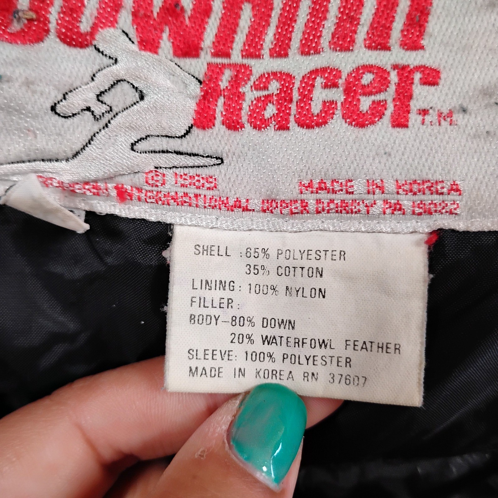 Vintage 1989 Downhill Racer Down Fill Ski Jacket Black Pink XL S