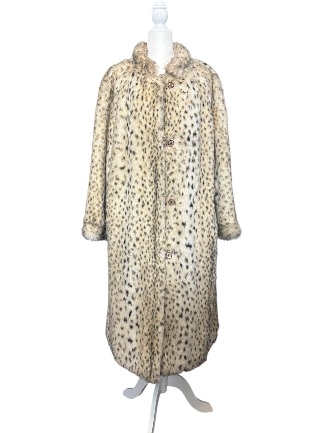 Vintage 70s Sportowne Snow Leopard Faux Fur Full-Length Reversible Coat Large/XL