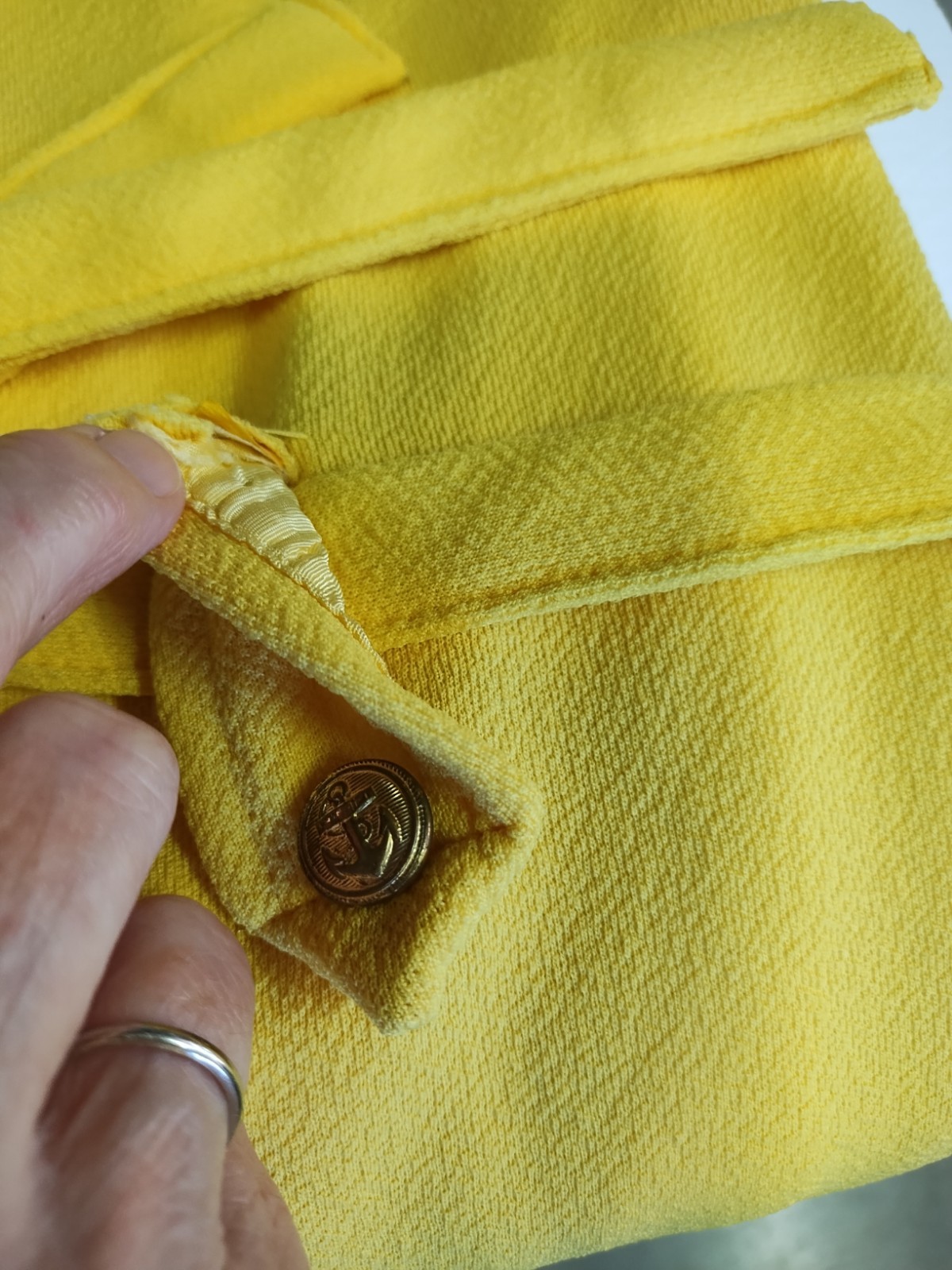 Vintage 1970’s Yellow Polyester Dress Brass Nautical Buttons Belt Pockets SM/M