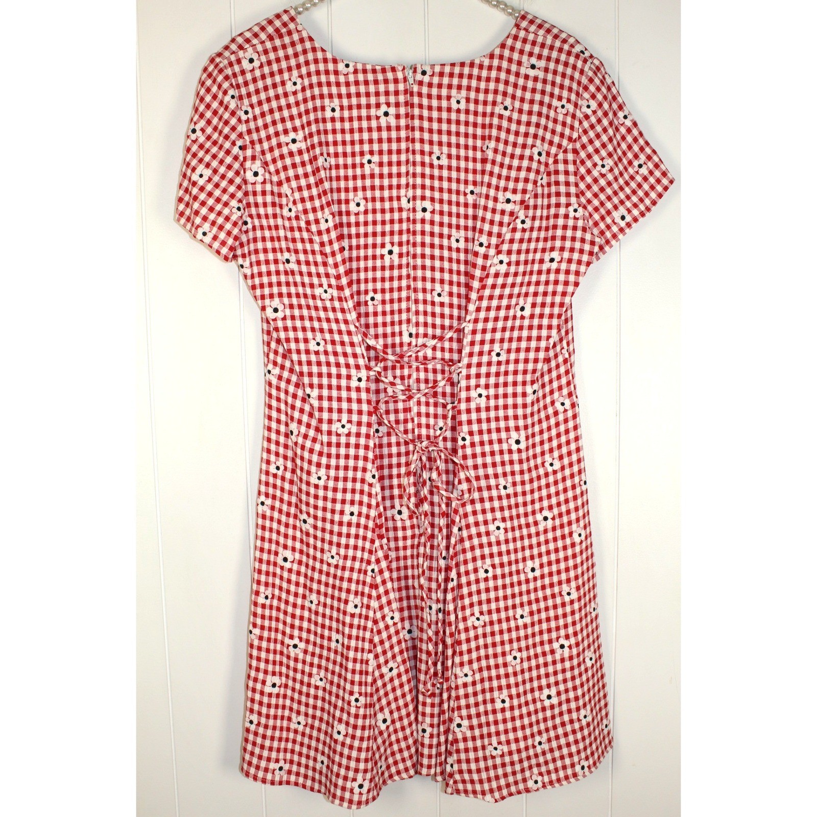 VTG BE Smart 80’s Reg Gingham Short Sleeve Tie Waist Mini Dress Rear Zip 11/12