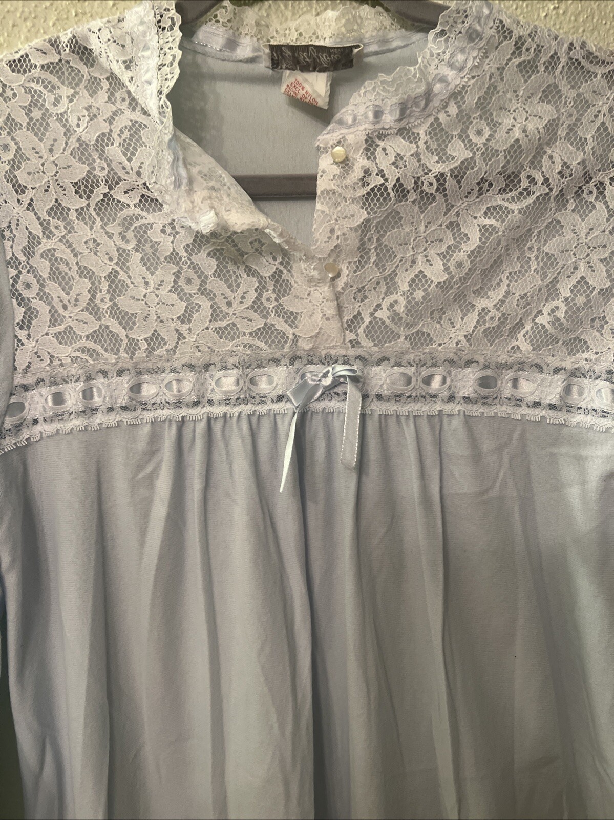 VINTAGE NIGHT FLOWERS Light Blue SIZE Small FLEECE NIGHTGOWN