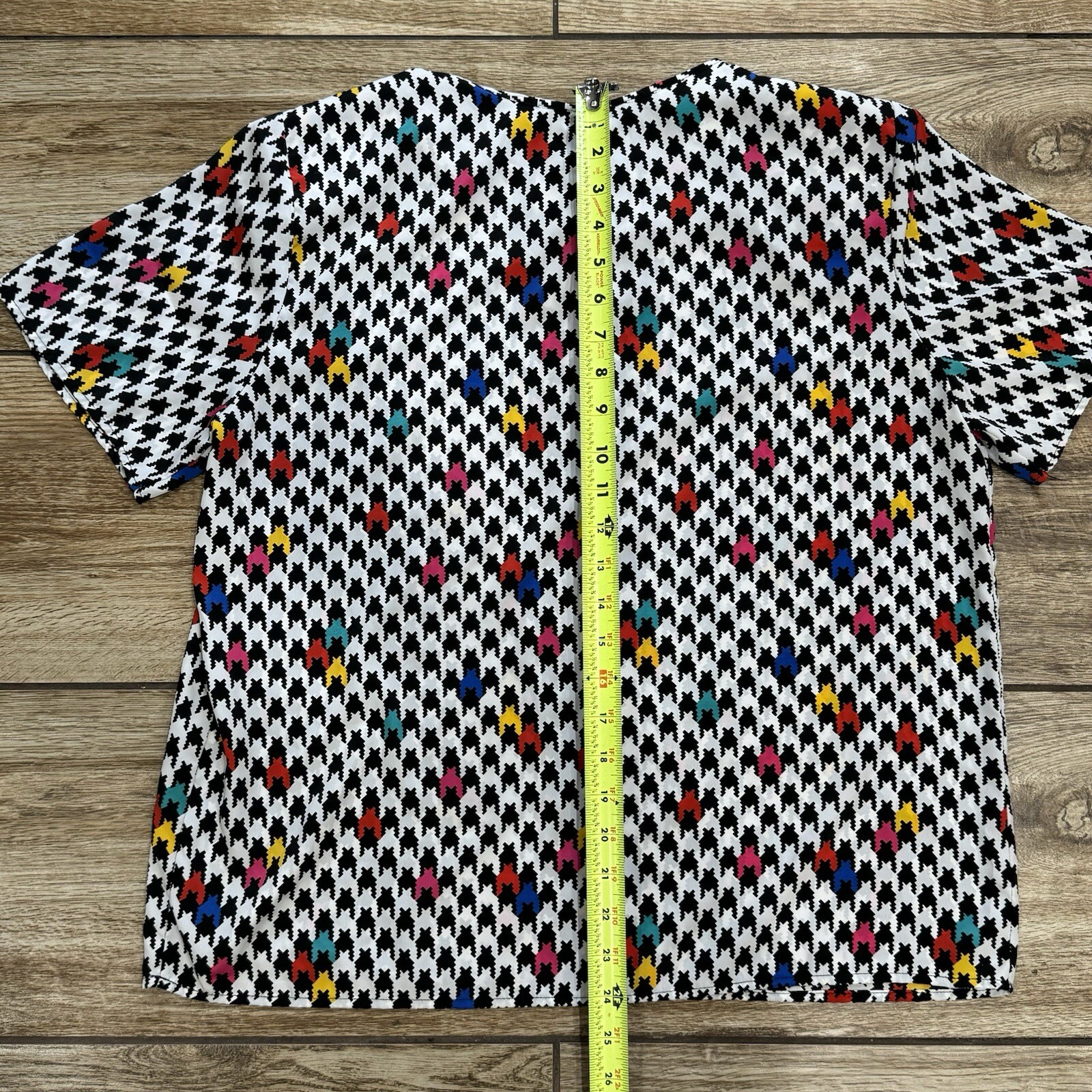 Vintage Houndstooth Colorful Blouse Shirt Top Penbrooke Lane 80’s Keyhole Large
