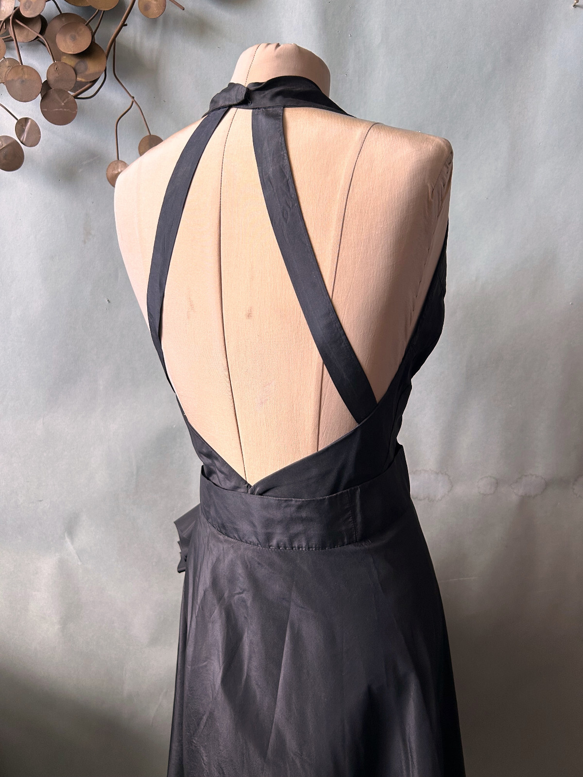 Vtg 1960s Flamenco Style Party Dress Black Halter Busty Cocktail Glam sz S M