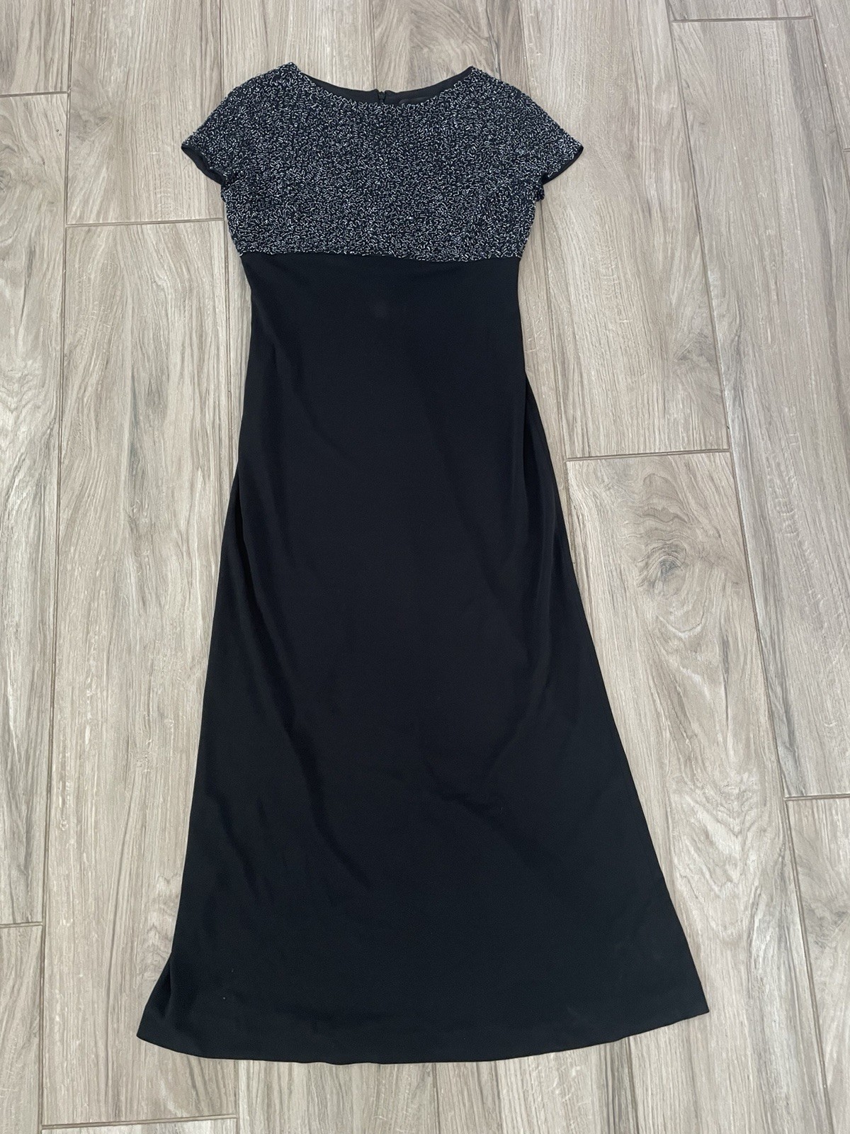 Linda Allard Ellen Tracy Maxi Dress 10 Black Vintage 80s 90s Beaded Glamour