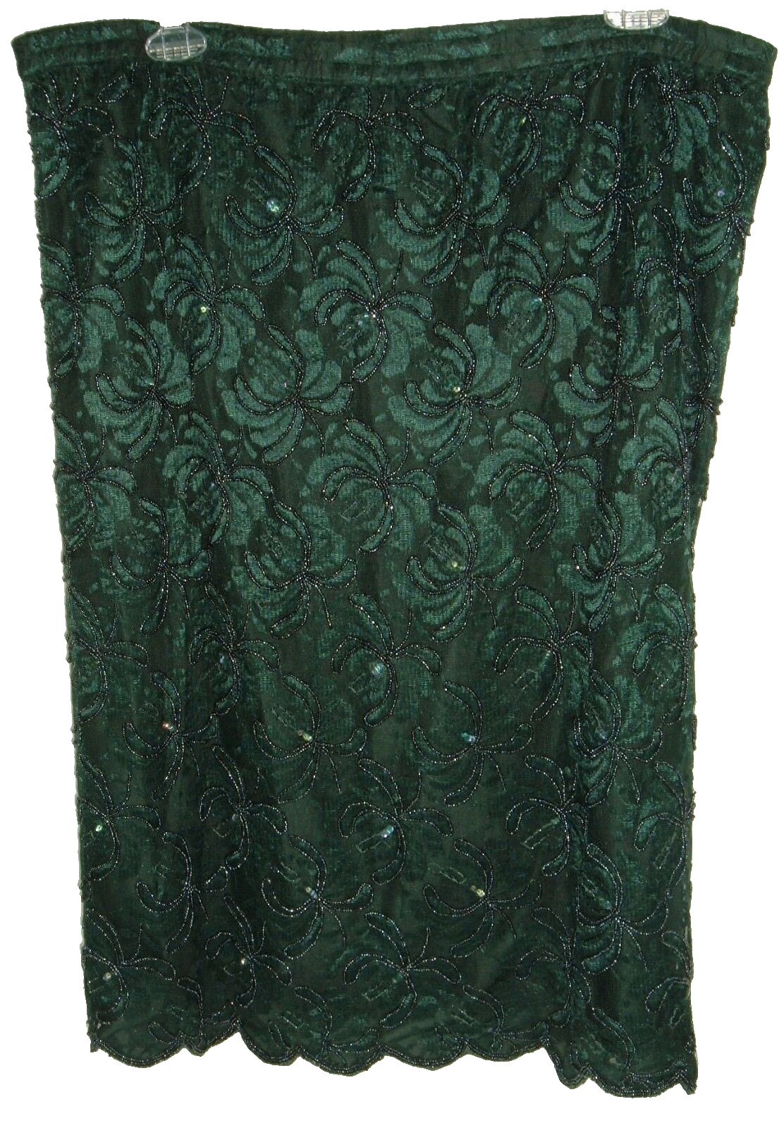 Vtg Skirt LAURENCE KAZAR NY Green Beaded XL Holiday Costume Evening wear Repair