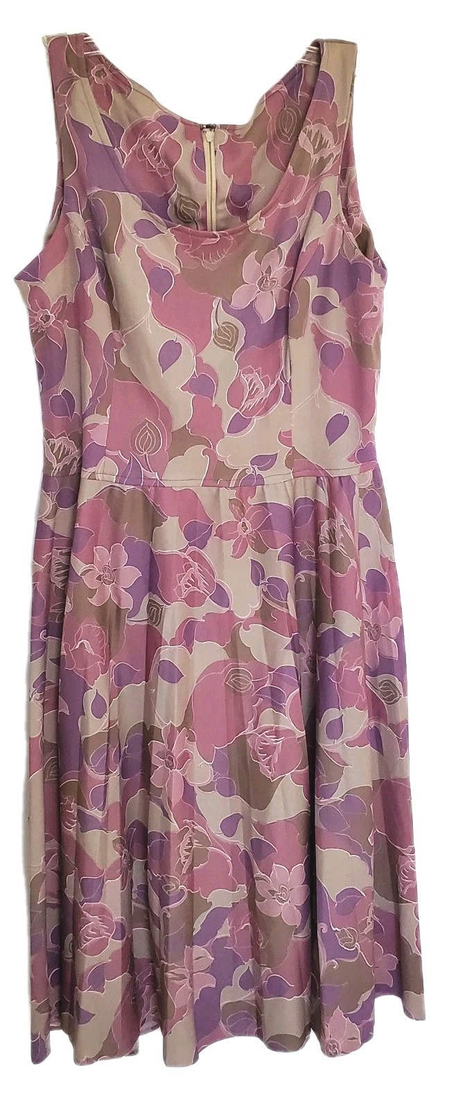 VTG Jo Hanna York by Joan Davis Dress Pink Mauve Floral Midi Sleeveless Sz S/M